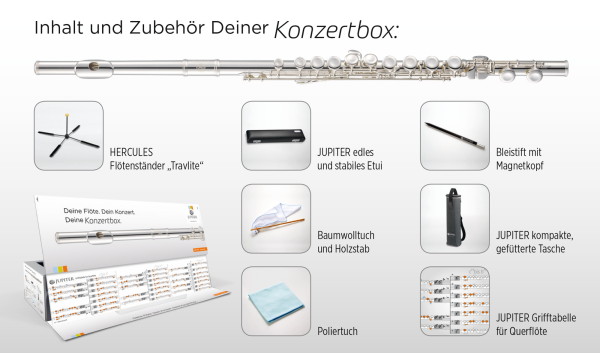 JUPITER Querflöte JFL700EC-CBOX E-Mechanik, Vollsilberkamin